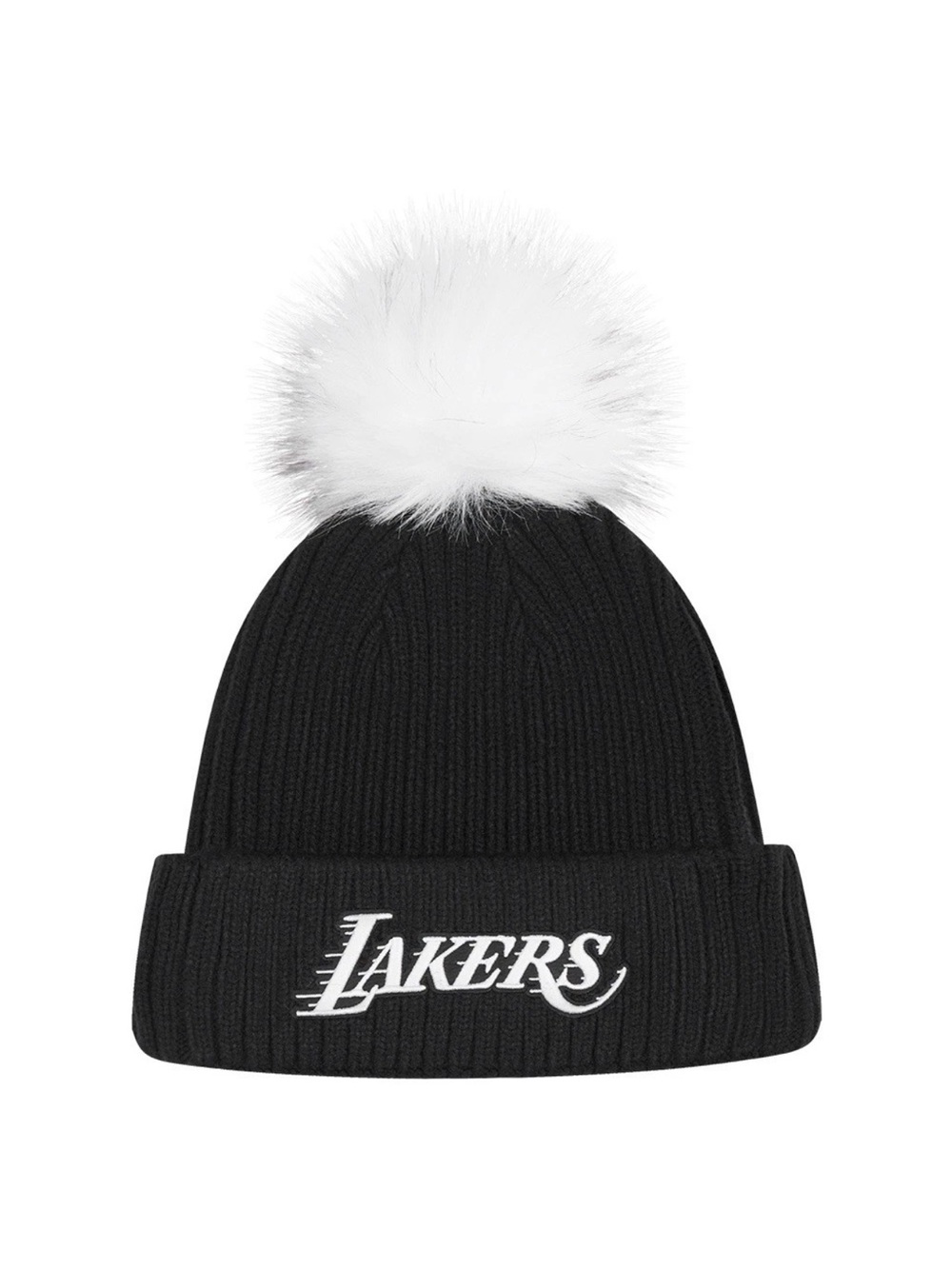 Lakers Black Knit Pom Beanie with White Pom